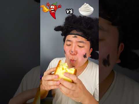 Spicy Sauce vs whipped cream Emoji food Challenge | Giant Castella Mukbang Funny Video #shorts