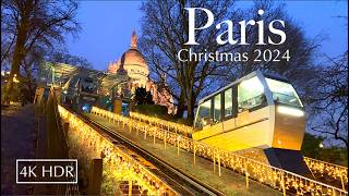 PARIS, FRANCE 🇫🇷 ⭐️- CHRISTMAS WALK IN MONTMARTRE at NIGHT - PARIS CHRISTMAS 2024  [4K HDR]