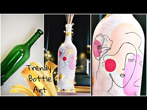 Bottle painting | LineArt | Home Decor | wine bottle art | zero budget diy | metime bliss