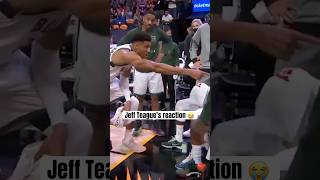 Jeff Teague while Giannis was hyping up the team 😅