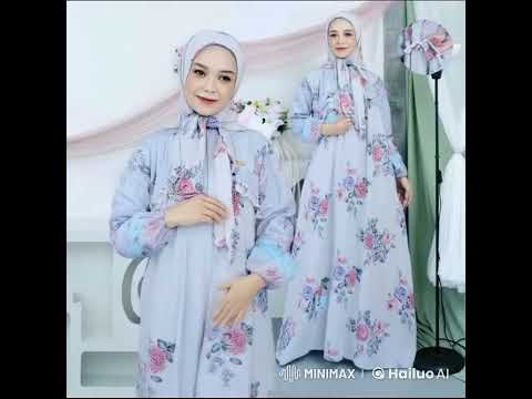 gamis dewasa dengan design bunga dan sudah include dengan hijab nya juga