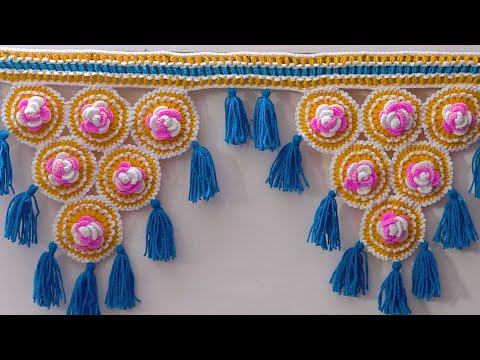 गुलाब🌹टिकी तोरन #Door Hanging # Gate Parda #crochet knitting #woolen art and craft