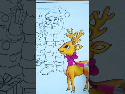 Santa claus with reindeer drawing #shorts #santaclausdrawing #reindeer