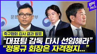 “정몽규 자격정지, 홍명보 선임 다시 해라” 축구협회 직격탄 날린 문체부