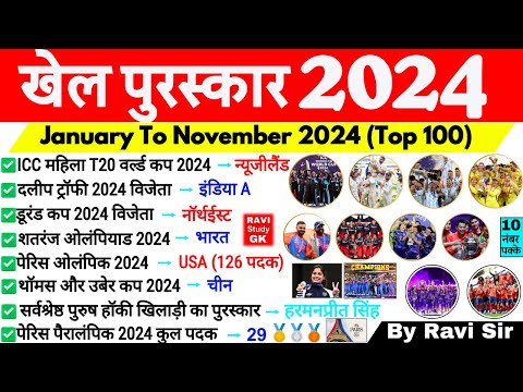 Sports Current Affairs 2024 | January To November Sports Awards 2024 | Sports Khel Puraskar 2024