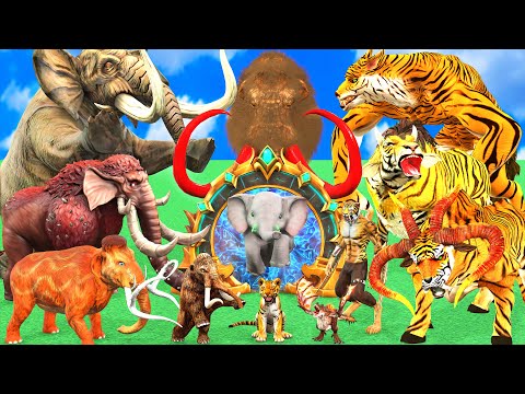 10 Mammoth Elephant vs 10 Tiger Wolf Bull Dinosaur Fight Choose the Right Baby Animals Long Slide Ga