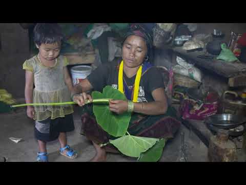 Cooking food recipe of green yam in village ||| Nepali village