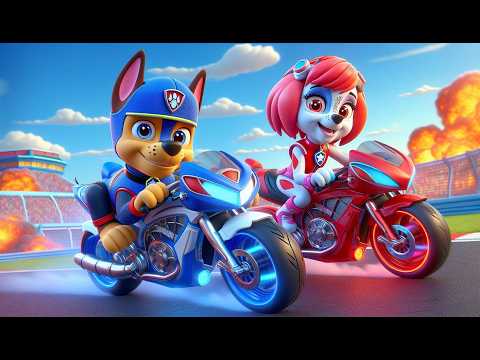 CHASE SPIDERMAN vs SKYE SPIDER-GWEN In Motorcycle Race? Paw Patrol Ultimate Rescue | Rainbow 3