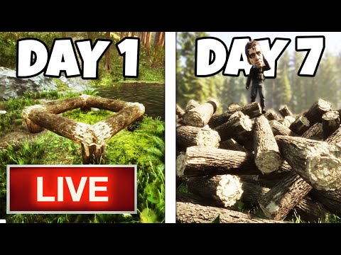 Day 72 Building a Base Using 1 Log For Every Subscriber! - Sons of The Forest LIVE