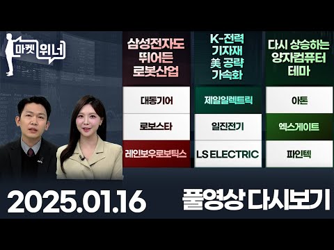 대동기어 제일일렉트릭 아톤 로보스타 일진전기 엑스게이트 레인보우로보틱스 LS ELECTRIC 파인텍 펩트론 주성엔지니어링 테크윙 마켓 위너 (20250116)