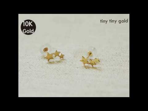 tinytinygold l 10K Solid Gold 3 Stars Stud Earrings