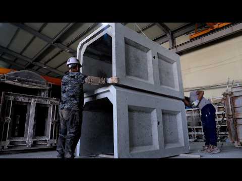 The process of making various reinforced concrete products. Amazing Korean concrete factory