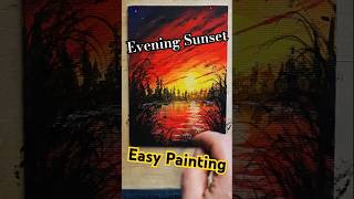 ACRYLIC PAINTING ON CANVAS 🌞 Easy sunset painting #shorts