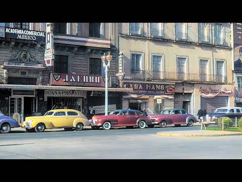 Mexico City 1940s in color, Downtown [60fps,Remastered] w/sound design added