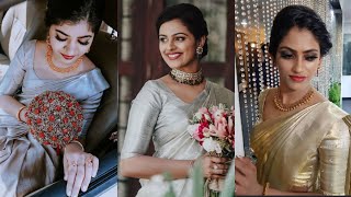 Christian bridal sarees | Golden, Silver, Rose, Grey wedding saree collections