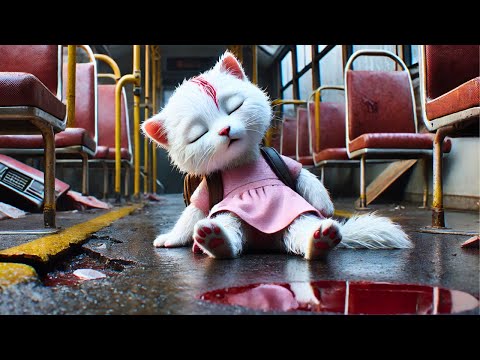 Brave Cat Teacher😻 in School Bus accident🚍😿#cat #cute #catlover #catvideos #cutecat #aiimages #aicat