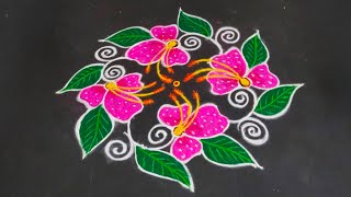 Maha shivaratri Special Simple Flower Rangoli 5*1dots #mahashivaratrirangoli #mahashivaratrimuggulu