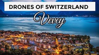 Drone flight along the lake Geneva (Switzerland - Vevey - Waadt)