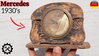 Restoration of an old wooden alarm clock from the 1930s , Mercedes brand