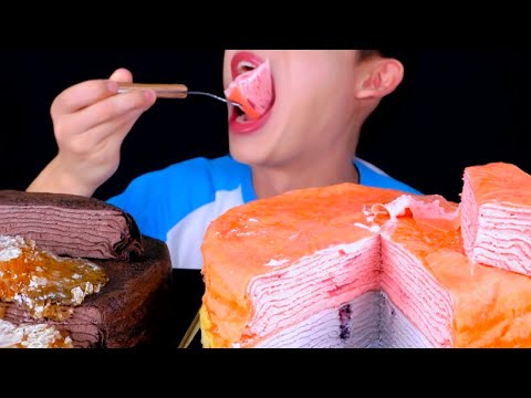 ASMR Orange and Chocolate Crepe Cake Eating Vlog, 오렌지와 초콜릿 크레이프 케이크 먹기 @Bonggil