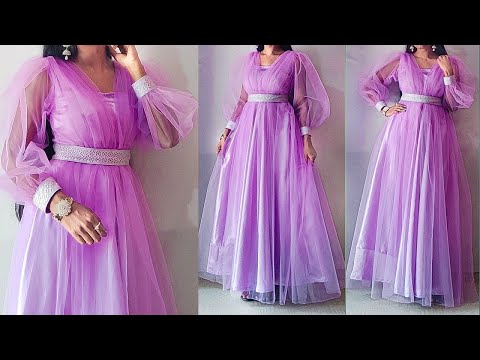 Beautiful Party Style Net Frock Cutting and Stitching | Birthday frock cutting stitching | Net dress