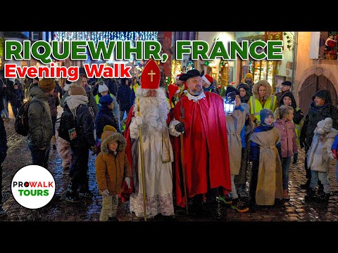 Evening Walk of Riquewihr Christmas Markets - 4K60fps - with Captions