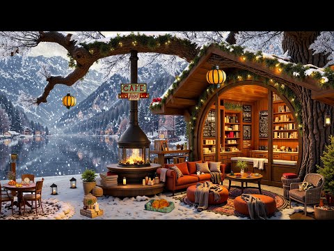 November Jazz In Cozy Winter Lakeside Coffee Shop Ambience | Smooth Piano Jazz For Relaxing Mood