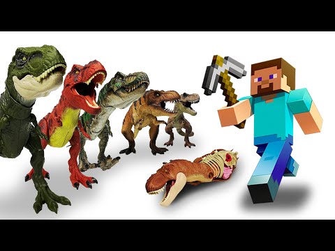 GIANT Minecraft Steve vs. Jurassic T-Rexes Size Comparison | T-Rex, Dilophosaurus, & More!