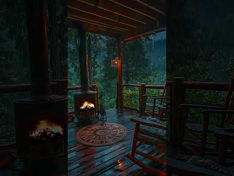 Relaxing Rain on a Cozy Balcony In Forest  #thewhiteroom #rainandfireplace #balcony #rain