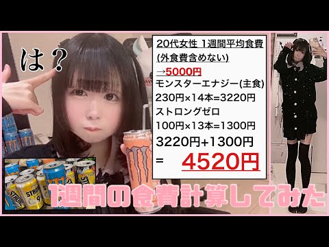 163cm39kg割と日本一食生活が終わっている20代女性の1週間の食費を計算してみた。【主食モンスターエナジー】