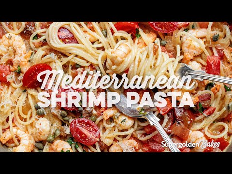 Mediterranean Lemon Garlic Shrimp Pasta | Supergolden Bakes