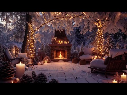 Unwind with Cozy Winter Porch Vibes ⛄ Jazz Music, Snowfall, and Crackling Fireplace