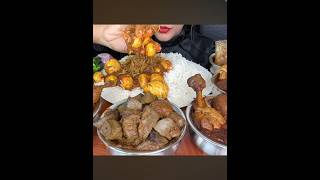 Egg curry, mutton Liver curry, chicken curry with rice #mukbang #eggriceeating #eggdishes #eating