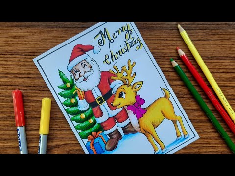 Santa claus with reindeer drawing | Christmas drawing