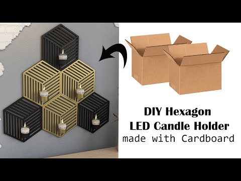 DIY Hexagon Wall Hanging LED Candle holder made with cardboard l l Best out of waste