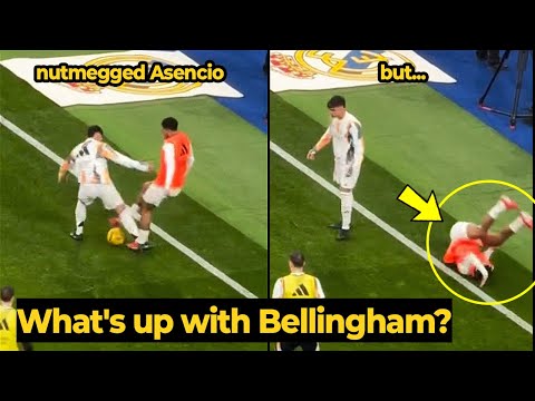 Jude Bellingham trolling himself after nutmegging Asencio during a light training session