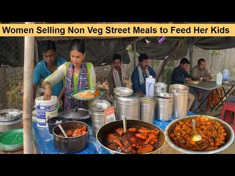 Cheapest Roadside Unlimited Non Veg Meals | Indian Street Food | Hard Working Women Selling Meals