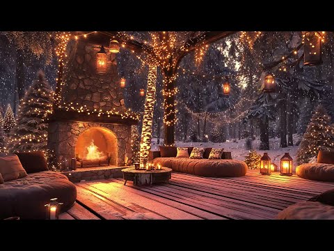 Relax by the Cozy Winter Porch ⛄ Christmas Jazz and Crackling Fireplace Ambience