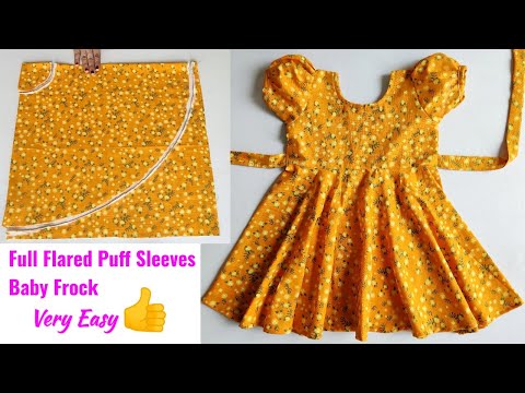 Flared Puff Sleeves Baby Frock Cutting and Stitching | Baby Frock Cutting and stitching