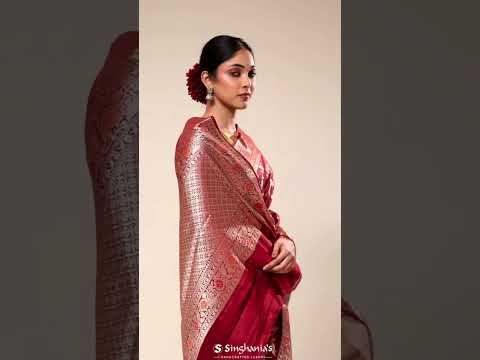 Cherry Red Chiniya Banarasi Silk Saree | SINGHANIAS  | Ph: 913 323 3310