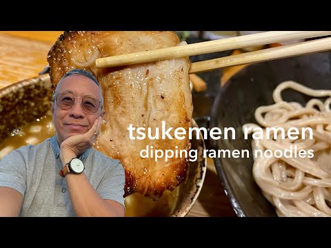 Eating tsukemen ramen noodles in Osaka, Japan