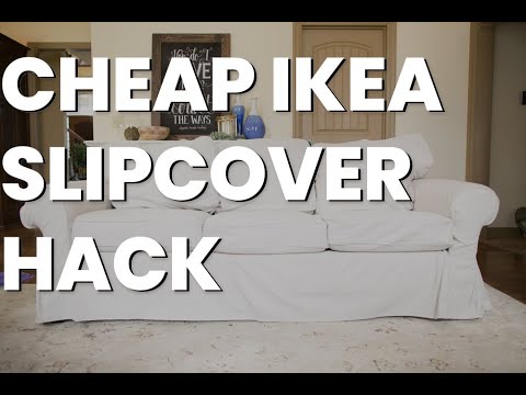 IKEA SOFA COVER HACK - Pottery Barn Slipcovered Sofa CHEAP DIY Tip