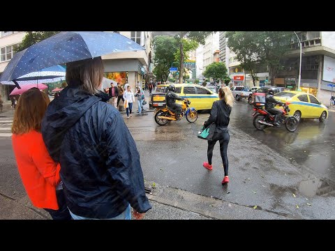 COPACABANA, Rio de Janeiro, Walking Tour BRAZIL — Rain Walk (Narrated)【4K】☂️🇧🇷