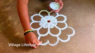 Easy Rangoli design Simple design Village Lifestyle Flower Padi Kollam