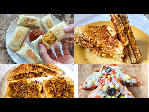 4 Easy Bread snacks recipe, bread noodles, bead sandwich, bread toast, bread pizza,