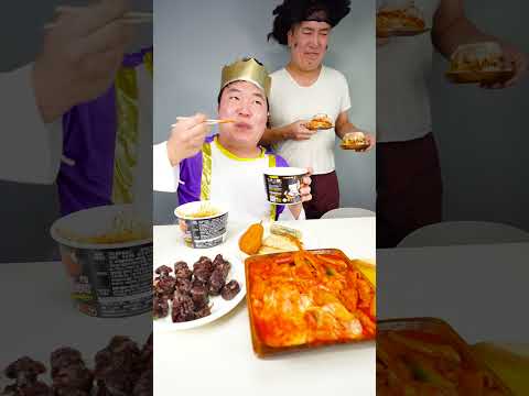 Fire spicy noodle, hot dog, tteokbokki eating sounds Funny Mukbang #shorts