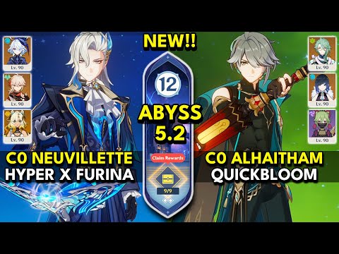 NEW Spiral Abyss 5.2 Floor 12 (9 Stars) C0 NEUVILLETTE & C0 ALHAITHAM - Genshin Impact 5.2