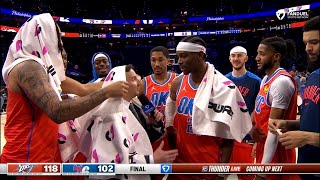 Nick Gallo unfazed as Thunder players pile towels on top of him during interview 🤣 | NBA on ESPN