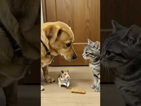 A funny dog, a cat, and a hamster who gets the last treat #cutedog #catlover