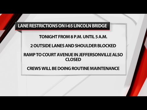 I-65 bridge will have overnight lane restrictions starting Tuesday